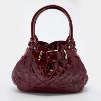 Pre Owned Burberry Red Patent Leather Quilted Prorsum Beaton Tote
