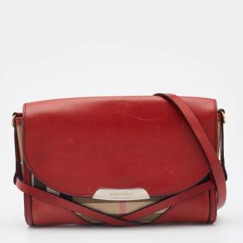 Pre Owned Burberry Multicolor House Check Canvas and Leather Crossbody Bag