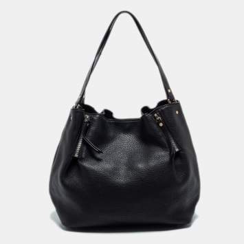 Pre Owned Burberry Black Grained Leather Medium Maidstone Tote