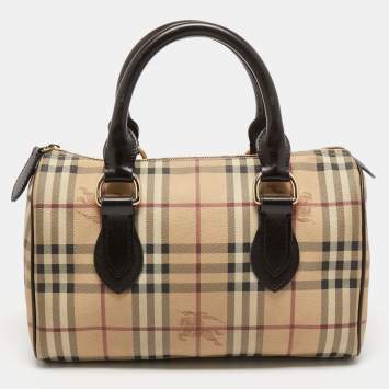 Pre Owned Burberry Brown/Beige Haymarket Check PVC Small Chester Bowling Bag