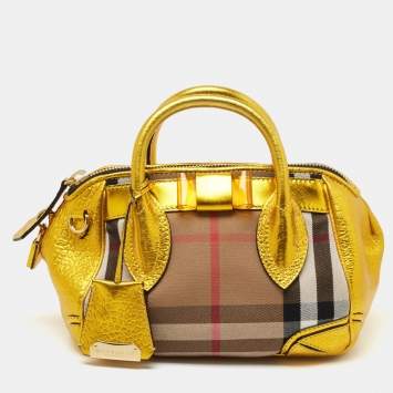 Pre Owned Burberry Beige/Gold Nova Check Canvas and Leather Blaze Satchel