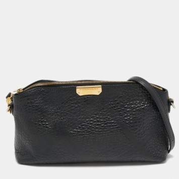 Pre Owned Burberry Black Grained Leather Chichester Crossbody Bag