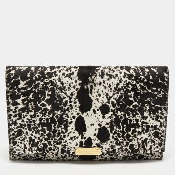 Pre Owned Burberry Black/White Calfhair and Leather Roslin Oersized Clutch