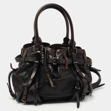 Pre Owned Burberry Black Perforated Leather Rowan Tote