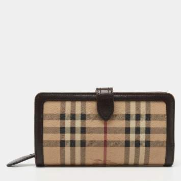 Pre Owned Burberry Beige/Brown Haymarket Check Pvc and Leather Continental Wallet