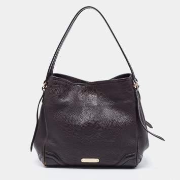 Pre Owned Burberry Dark Brown Leather Small Canterbury Tote