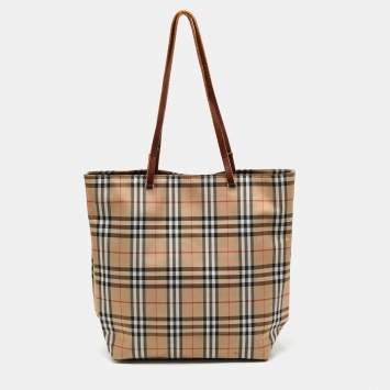 Pre Owned Burberry Beige/Brown Nova Check Nylon Tote