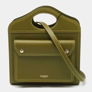 Pre Owned Burberry Green Leather Mini Pocket Bag