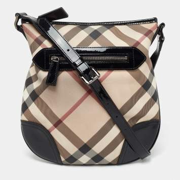 Pre Owned Burberry Beige/Black Nova Check PVC and Patent Leather Dryden Crossbody Bag