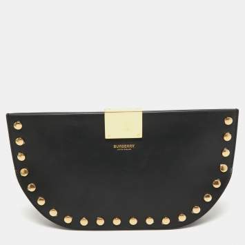 Pre Owned Burberry Black Studded Leather Olympia Clutch