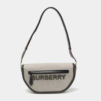 Pre Owned Burberry Grey/Black Canvas and Leather Small Olympia Shoulder Bag