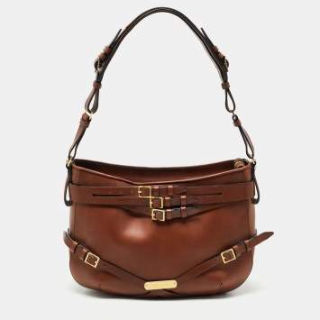 Pre Owned Burberry Brown Leather Small Bridle Dutton Hobo