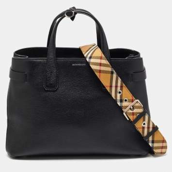 Pre Owned Burberry Black Leather Medium Banner Tote