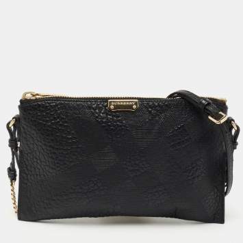 Pre Owned Burberry Black Grained Leather Peyton Crossbody Bag