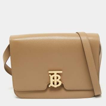 Pre Owned Burberry Beige Grain Leather Medium TB Shoulder Bag