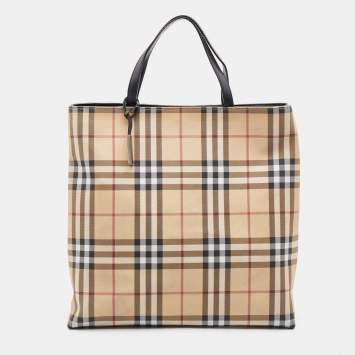 Pre Owned Burberry Beige/Black Nova Check Coated Canvas and Leather Shopper Tote