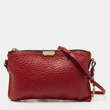 Pre Owned Burberry Red Grained Leather Chichester Crossbody Bag