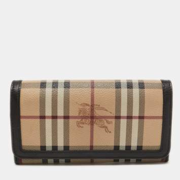 Pre Owned Burberry Beige/Brown Haymarket Check Coated Canvas and Leather Continental Wallet