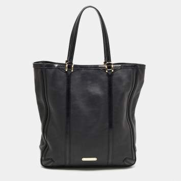Pre Owned Burberry Black Perforated Leather Open Tote