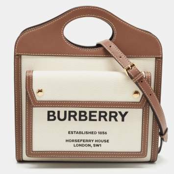 Pre Owned Burberry Brown/Cream Canvas and Leather Mini Pocket Tote