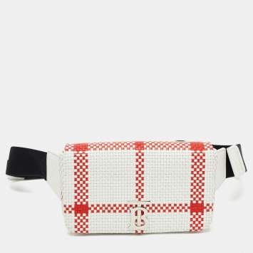 Pre Owned Burberry White/Red Woven Leather Lola Bum Bag
