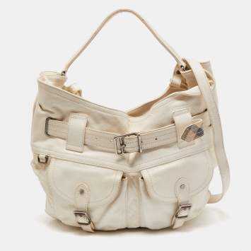 Pre Owned Burberry White Leather Crompton Shoulder Bag