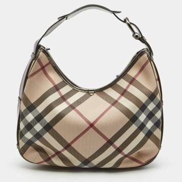 Pre Owned Burberry Beige Supernova Coated Canvas Barton Hobo