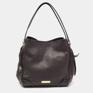 Pre Owned Burberry Dark Brown Grain Leather Canterbury Tote