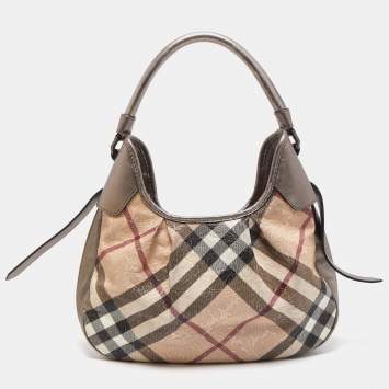 Pre Owned Burberry Dark Nickel/Beige Supernova PVC and Leather Small Brooklyn Hobo