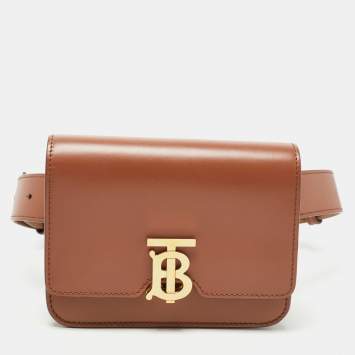 Pre Owned Burberry Brown Leather Mini TB Belt Bag