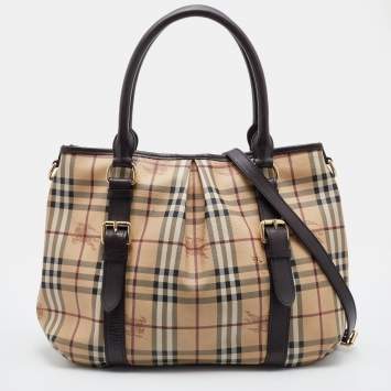 Pre Owned Burberry Beige/Brown Haymarket Check PVC and Leather Northfield Tote