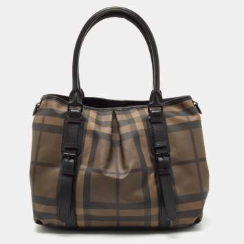 Pre Owned Burberry Black Smoked Check PVC and Leather Lowry Shoulder Bag