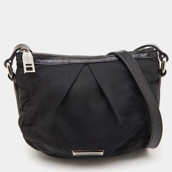 Pre Owned Burberry Black Pleated Nylon and Patent Leather Crossbody  Bag