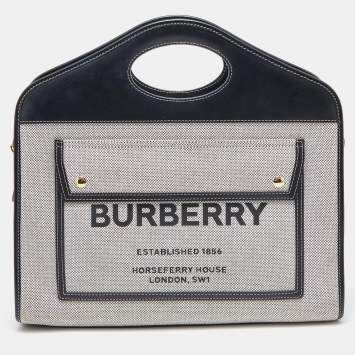 Pre Owned Burberry Tri Color Leather and Canvas Medium Pocket Bag