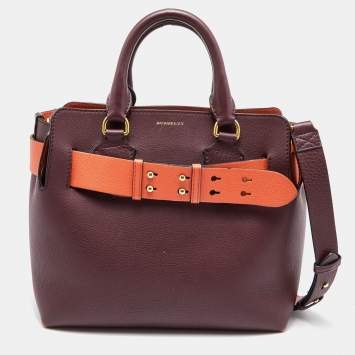 Pre Owned Burberry Burgundy/Orange Leather Small Marais Belt Tote