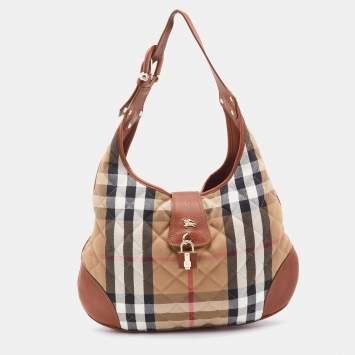 Pre Owned Burberry Beige/Tan House Check Canvas and Leather Brooke Hobo