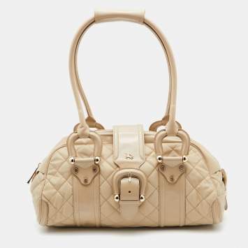 Pre Owned Burberry Beige Quilted Nylon and Patent Leather Manor Satchel 