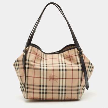 Pre Owned Burberry Black/Beige Haymarket Check PVC and Leather Canterbury Tote