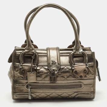 Pre Owned Burberry Metallic Quilted Leather Manor Satchel