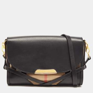 Pre Owned Burberry Black House Check Canvas and Leather Abbott Shoulder Bag