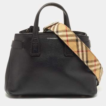 Pre Owned Burberry Black Leather Small Banner Tote