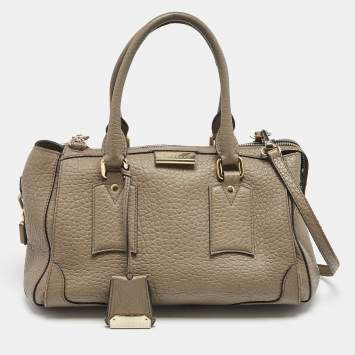 Pre Owned Burberry Grey Grain Leather Gladstone Satchel