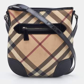 Pre Owned Burberry Beige/Black Supernova Check Coated Canvas and Patent Leather Dryden Crossbody Bag