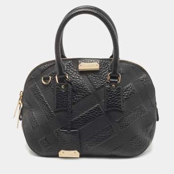 Pre Owned Burberry Black Heritage Check Embossed Leather Small Orchard Bowler Bag