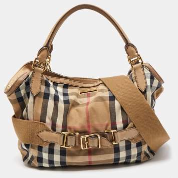 Pre Owned Burberry Beige House Check Canvas and Leather Large Parsons Hobo