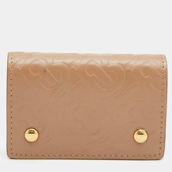 Pre Owned Burberry Beige TB Embossed Leather Jessie Card Case 