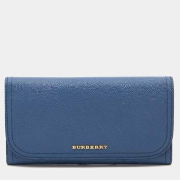 Pre Owned Burberry Blue Leather Flap Continental Wallet