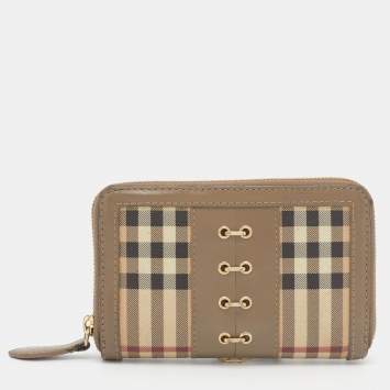 Pre Owned Burberry Beige House Check PVC and Leather Ziggy Corset Wallet 