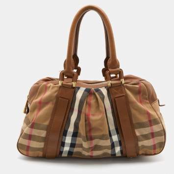 Pre Owned Burberry Beige House Check Canvas and Leather Ashbury Knight Bag