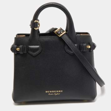Pre Owned Burberry Black/Beige Leather and House Check Fabric Baby Banner Tote
